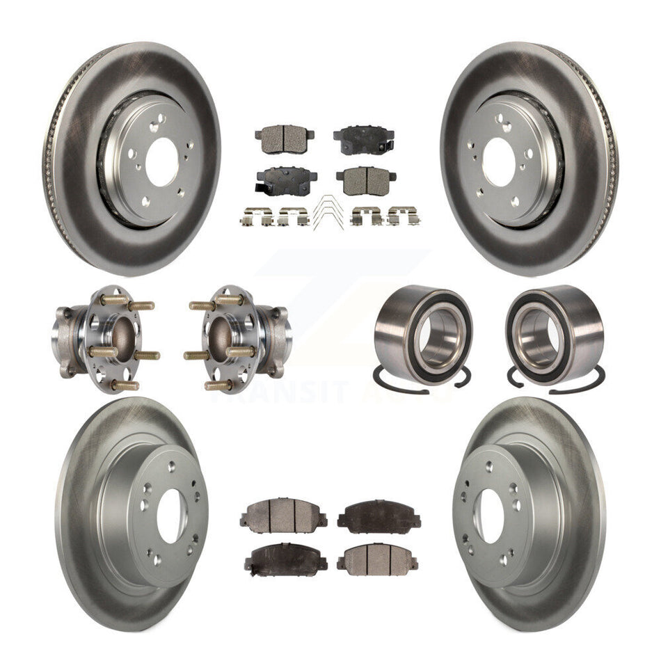 Front Rear Wheel Hub Bearings Assembly Coated Disc Brake Rotors And Ceramic Pads Kit (10Pc) For 2017 Honda Accord Hybrid EX-L Touring KBB-123370
