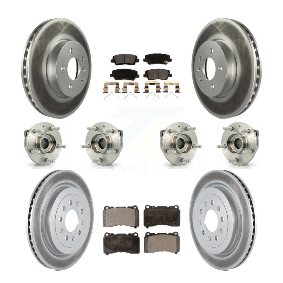Front Rear Hub Bearings Assembly Coated Disc Brake Rotors And Ceramic Pads Kit (10Pc) For 2017 Cadillac ATS Base Luxury with AWD 2.0L Turbocharged With 321mm Diameter Rotor KBB-123489