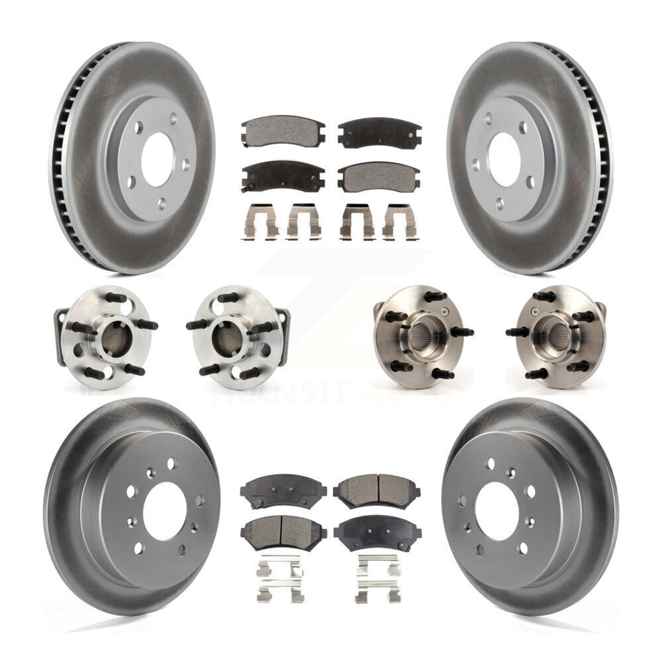 Front Rear Hub Bearings Assembly Coated Disc Brake Rotors And Ceramic Pads Kit (10Pc) For Chevrolet Impala Monte Carlo Non-ABS KBB-123492