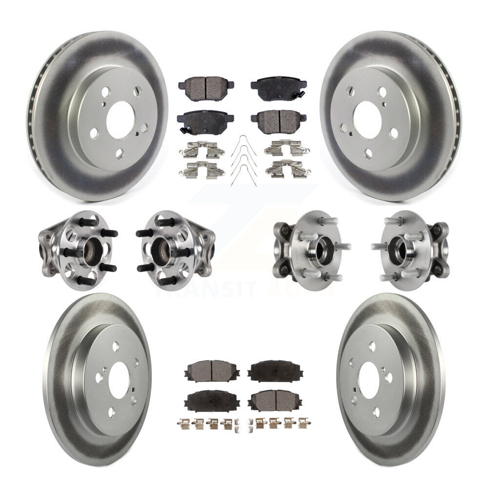 Front Rear Hub Bearing Coated Disc Brake Rotor And Pads Kit (10Pc) For Toyota Prius Prime KBB-123494