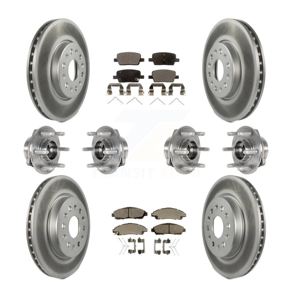 Front Rear Hub Bearings Assembly Coated Disc Brake Rotors And Ceramic Pads Kit (10Pc) For 2018-2020 Chevrolet Traverse 4WD KBB-123497