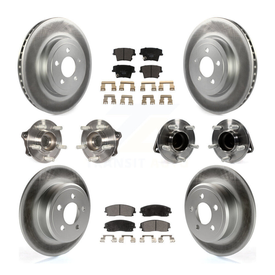 Front Rear Hub Bearings Assembly Coated Disc Brake Rotors And Ceramic Pads Kit (10Pc) For 2015-2018 Dodge Charger RWD with 3.6L With 345mm Diameter Rotor KBB-123498