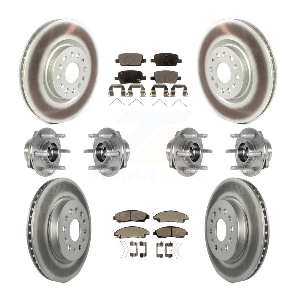 Front Rear Hub Bearings Assembly Coated Disc Brake Rotors And Ceramic Pads Kit (10Pc) For 2018-2019 Cadillac XT5 4WD KBB-123503