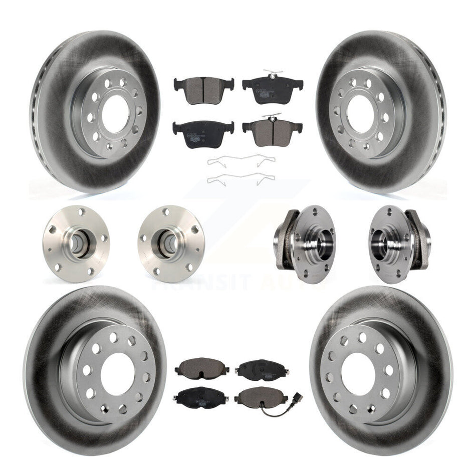 Front Rear Hub Bearing Coated Disc Brake Rotors And Pads Kit (10Pc) For 2016 Audi A3 2.0L KBB-123505