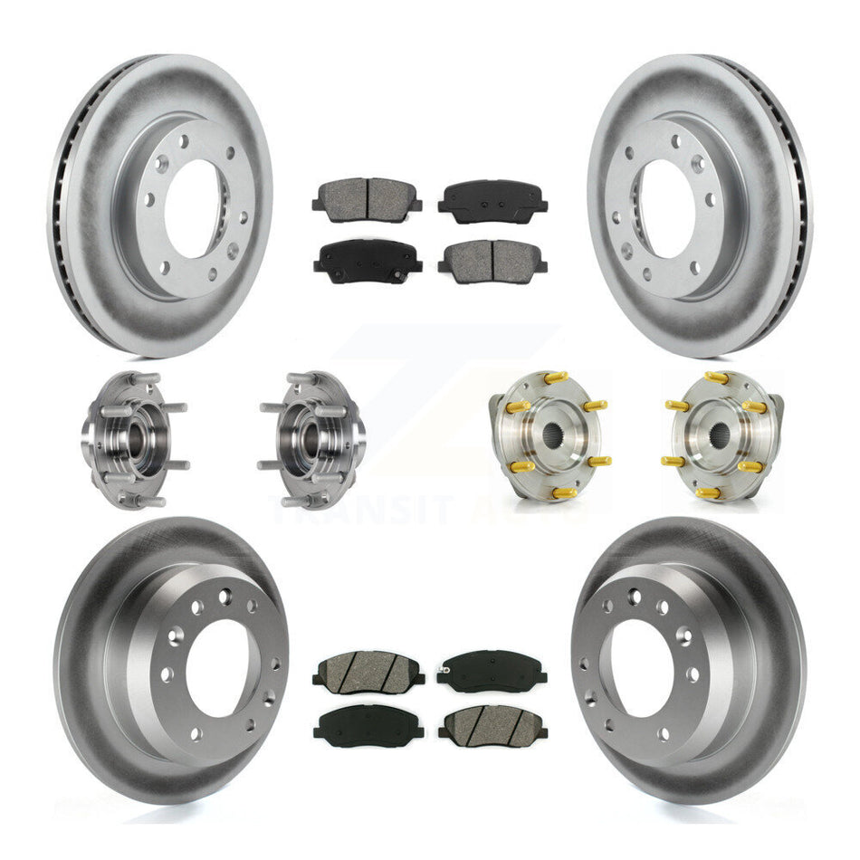 Front Rear Hub Bearings Assembly Coated Disc Brake Rotors And Semi-Metallic Pads Kit (10Pc) For Kia Sedona Hyundai Entourage KBB-123542