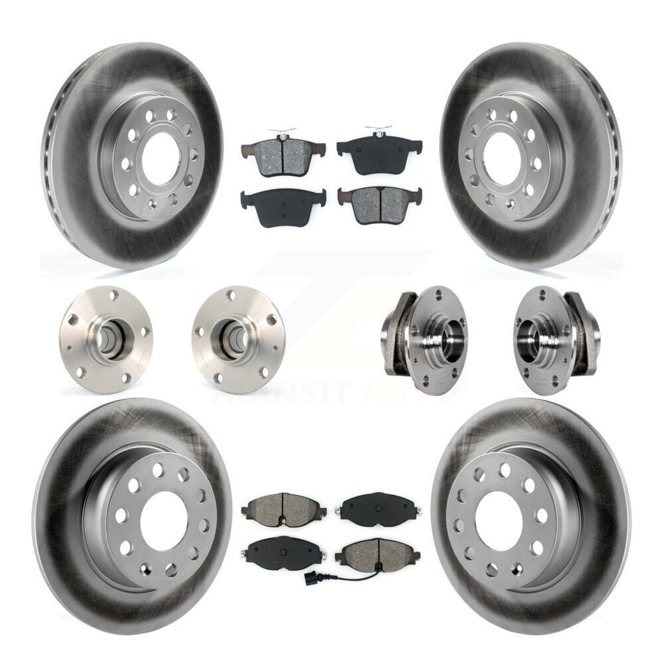 Front Rear Hub Bearing Coated Disc Brake Rotors And Pads Kit (10Pc) For 2016 Audi A3 2.0L KBB-123551