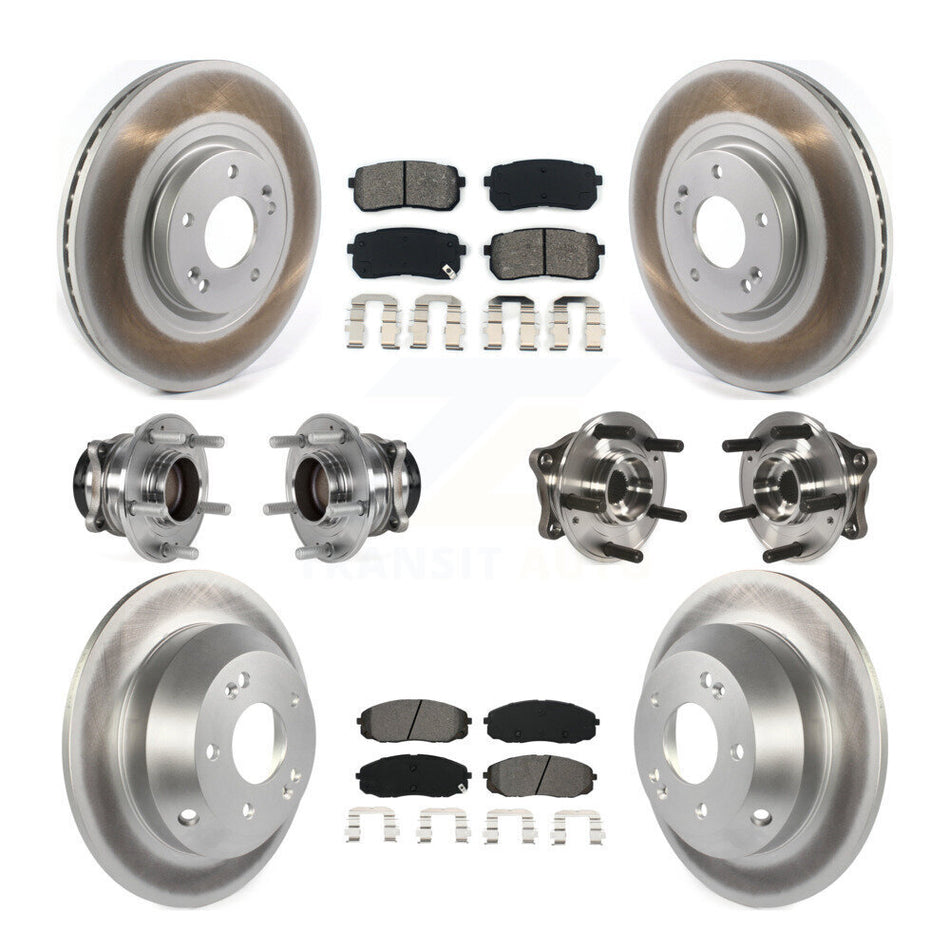 Front Rear Hub Bearings Assembly Coated Disc Brake Rotors And Semi-Metallic Pads Kit (10Pc) For 2015-2019 Kia Sedona KBB-123556