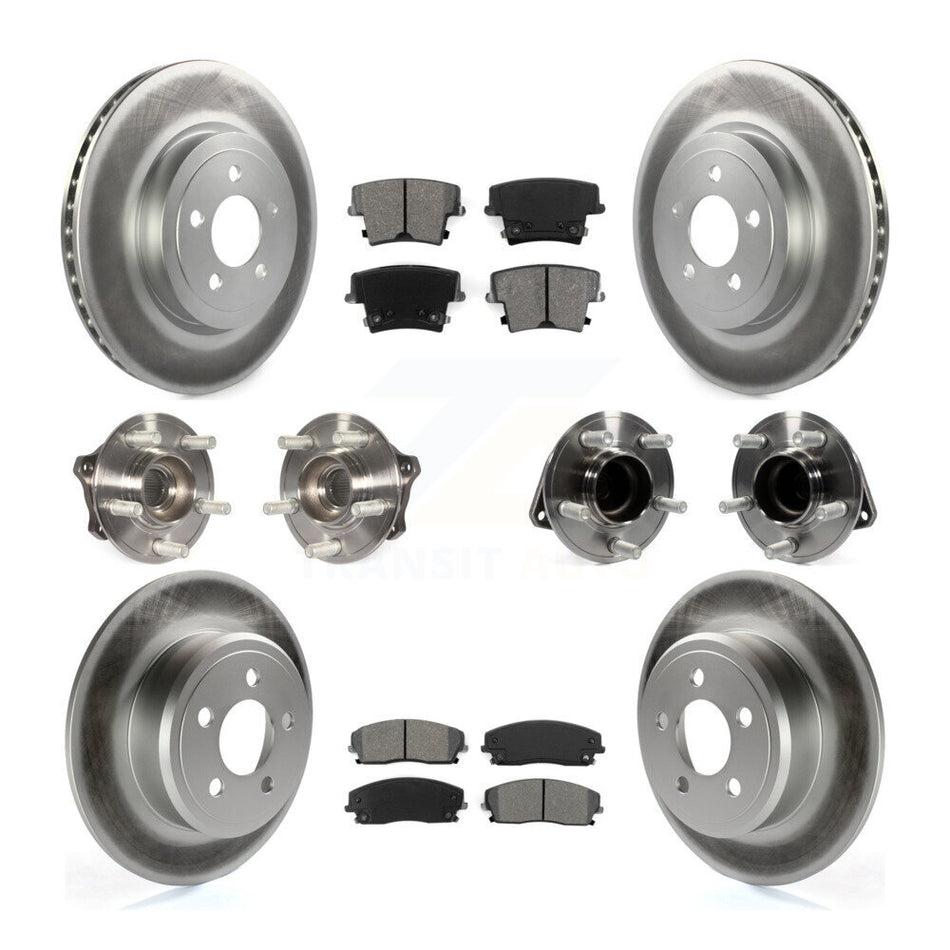 Front Rear Hub Bearings Assembly Coated Disc Brake Rotors And Semi-Metallic Pads Kit (10Pc) For 2015-2018 Dodge Charger RWD with 3.6L With 345mm Diameter Rotor KBB-123557