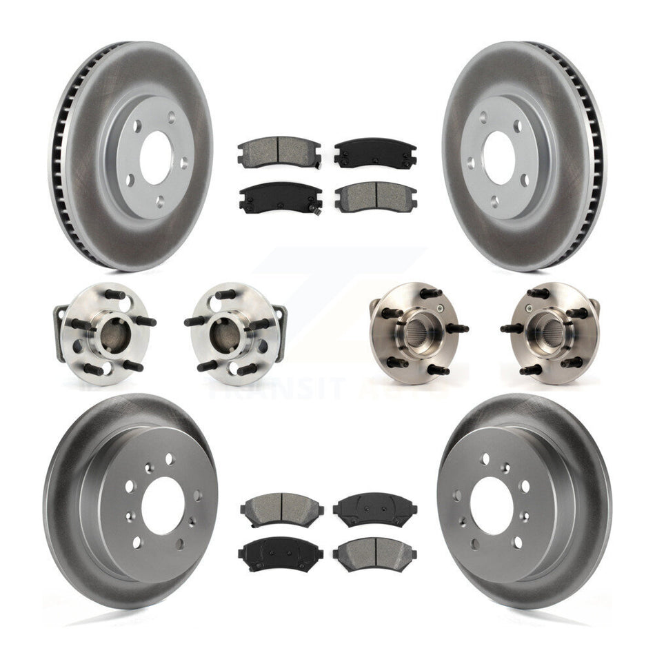 Front Rear Hub Bearings Assembly Coated Disc Brake Rotors And Semi-Metallic Pads Kit (10Pc) For Chevrolet Impala Monte Carlo Non-ABS KBB-123562