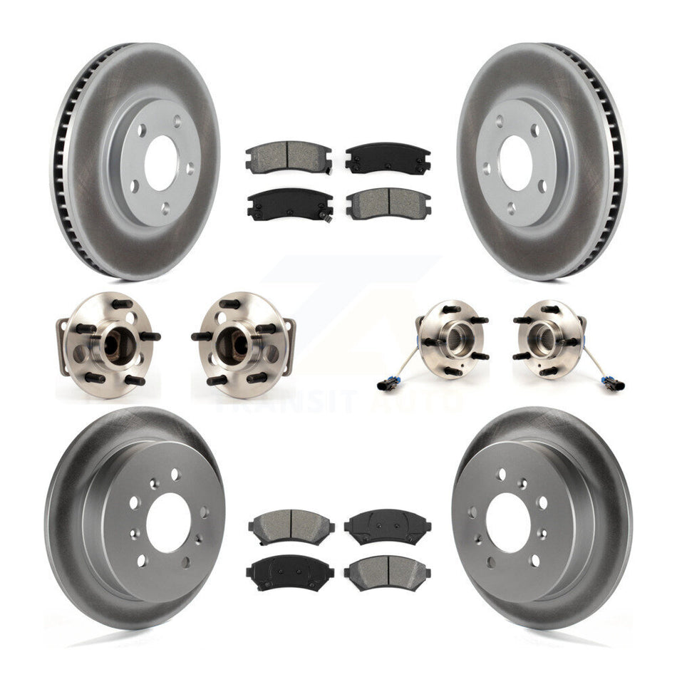 Front Rear Hub Bearings Assembly Coated Disc Brake Rotors And Semi-Metallic Pads Kit (10Pc) For Chevrolet Impala Monte Carlo Oldsmobile Intrigue KBB-123563