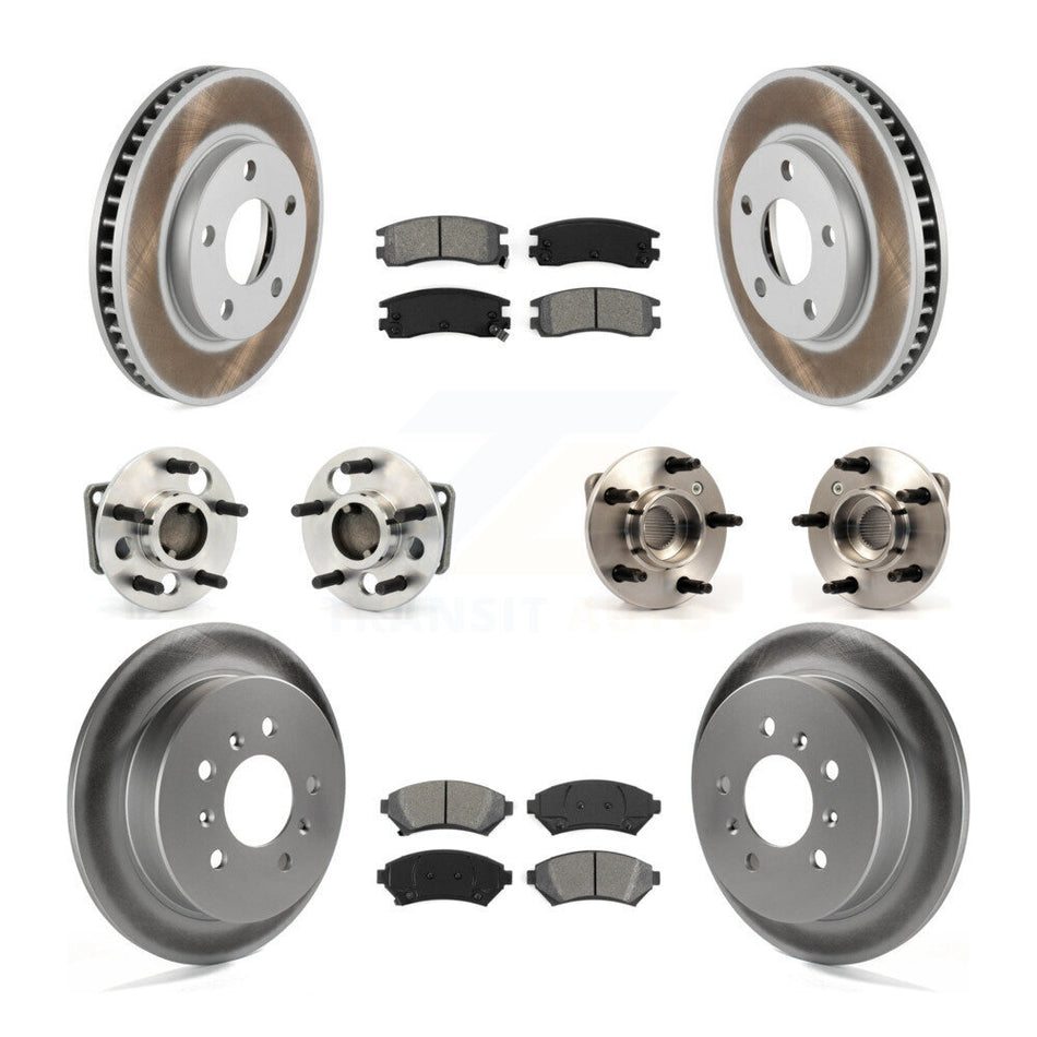 Front Rear Hub Bearings Assembly Coated Disc Brake Rotors And Semi-Metallic Pads Kit (10Pc) For Buick Century Regal Pontiac Grand Prix Non-ABS KBB-123565