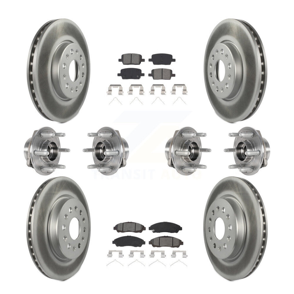 Front Rear Hub Bearings Assembly Coated Disc Brake Rotors And Semi-Metallic Pads Kit (10Pc) For 2018-2020 Chevrolet Traverse 4WD KBB-123571