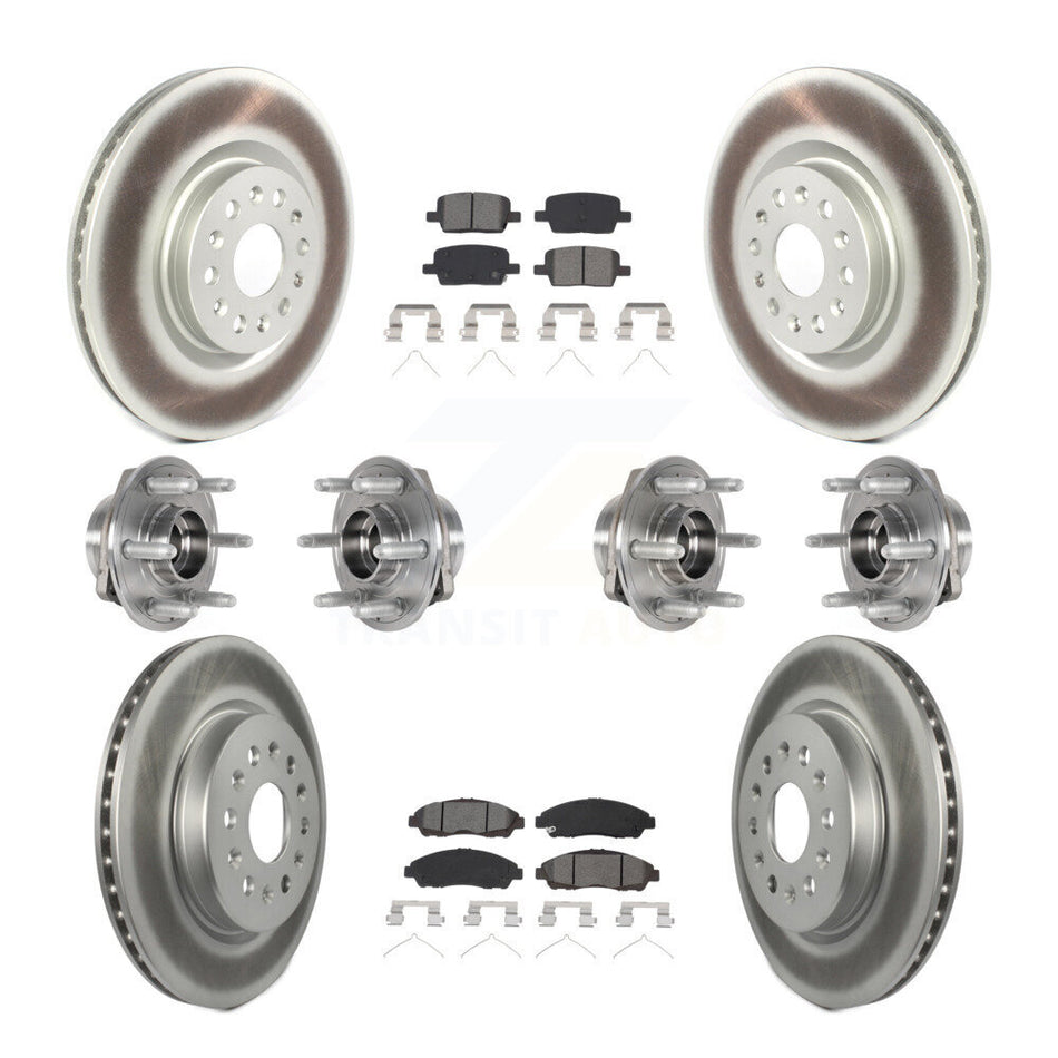 Front Rear Hub Bearings Assembly Coated Disc Brake Rotors And Semi-Metallic Pads Kit (10Pc) For 2018-2019 Cadillac XT5 4WD KBB-123572
