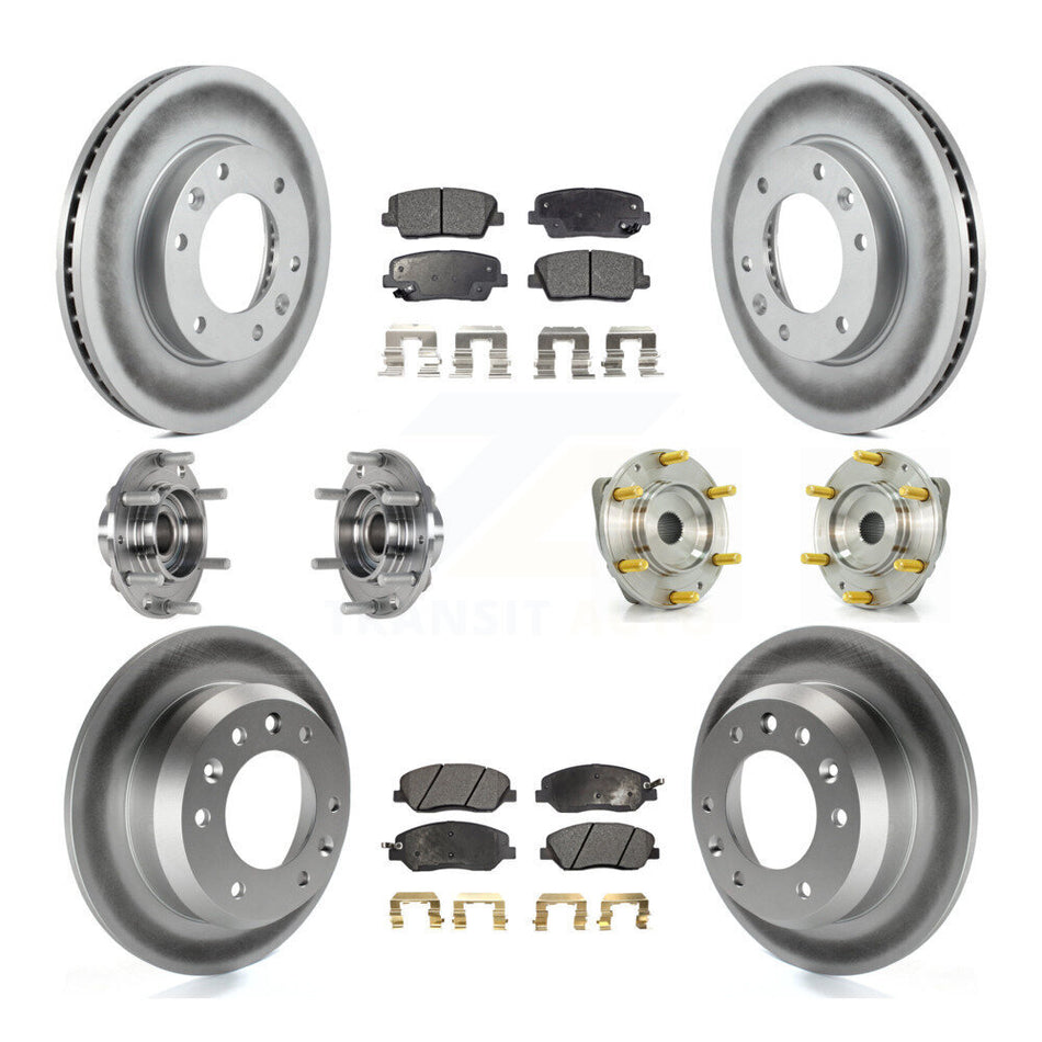 Front Rear Hub Bearings Assembly Coated Disc Brake Rotors And Semi-Metallic Pads Kit (10Pc) For Kia Sedona Hyundai Entourage KBB-123602