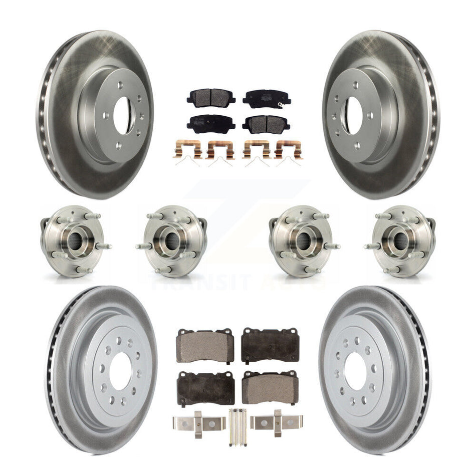 Front Rear Hub Bearings Coated Disc Brake Rotors And Semi-Metallic Pads Kit (10Pc) For 2017 Cadillac ATS Base Luxury with AWD 2.0L Turbocharged With 321mm Diameter Rotor KBB-123604