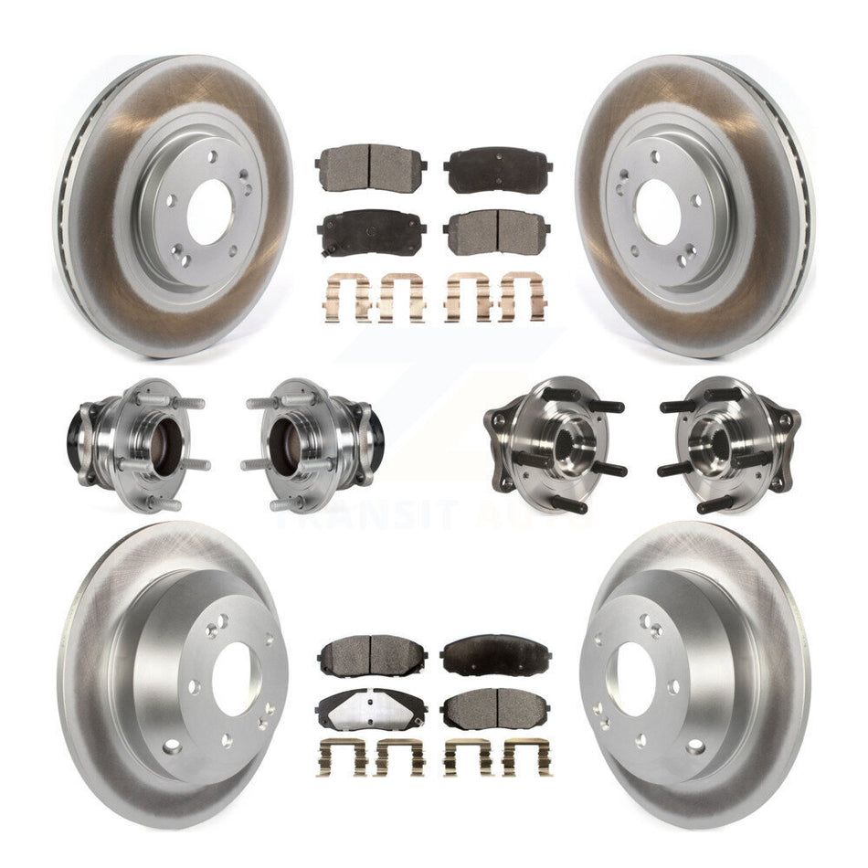 Front Rear Hub Bearings Assembly Coated Disc Brake Rotors And Semi-Metallic Pads Kit (10Pc) For 2015-2019 Kia Sedona KBB-123618
