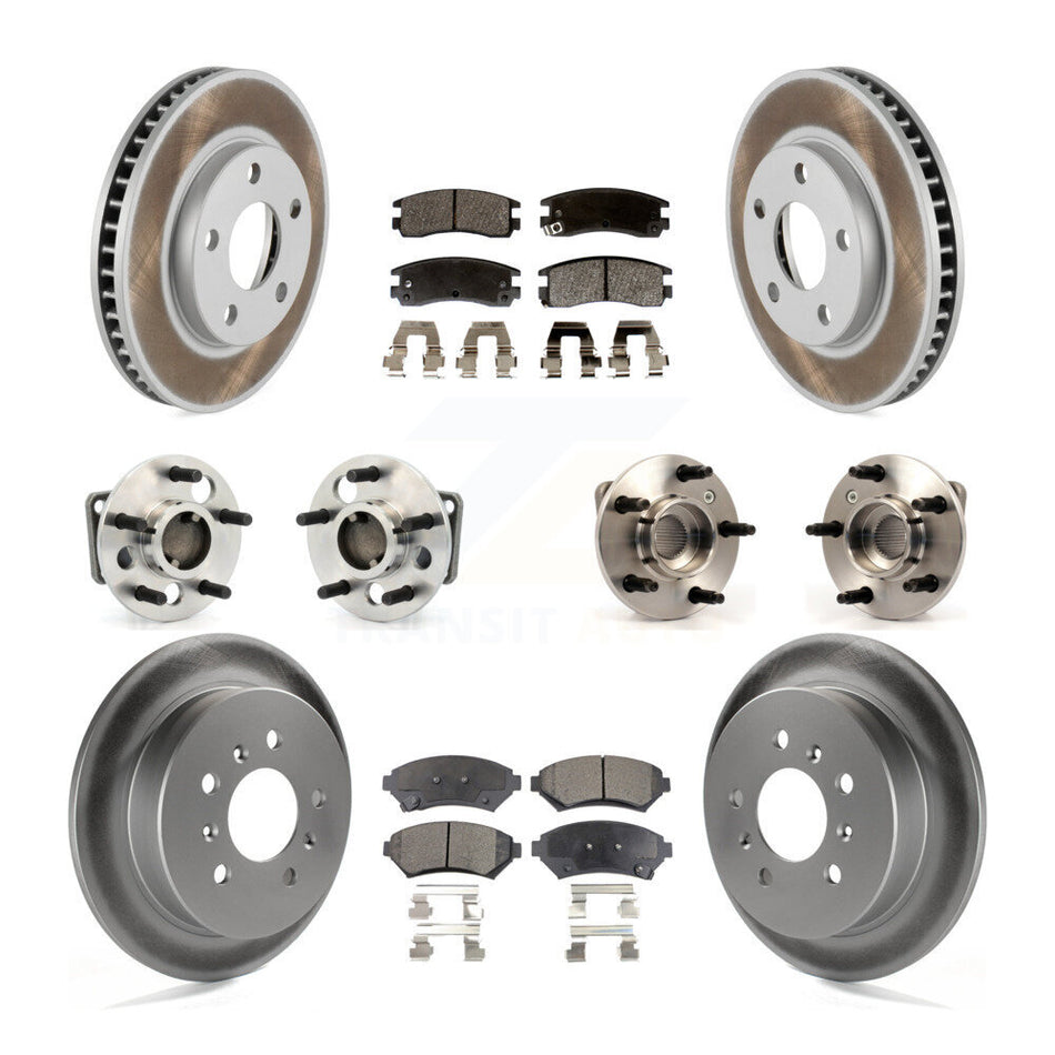 Front Rear Hub Bearings Assembly Coated Disc Brake Rotors And Semi-Metallic Pads Kit (10Pc) For Buick Century Regal Pontiac Grand Prix Non-ABS KBB-123624