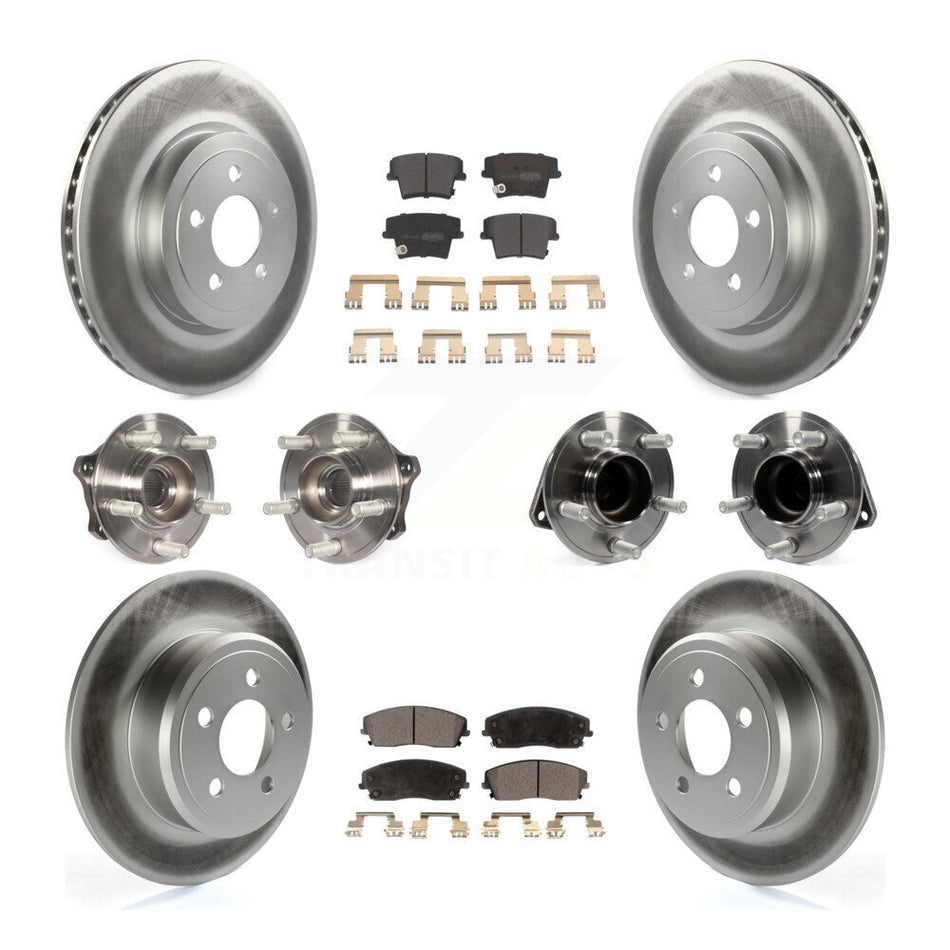 Front Rear Hub Bearings Assembly Coated Disc Brake Rotors And Semi-Metallic Pads Kit (10Pc) For 2015-2018 Dodge Charger RWD with 3.6L With 345mm Diameter Rotor KBB-123628