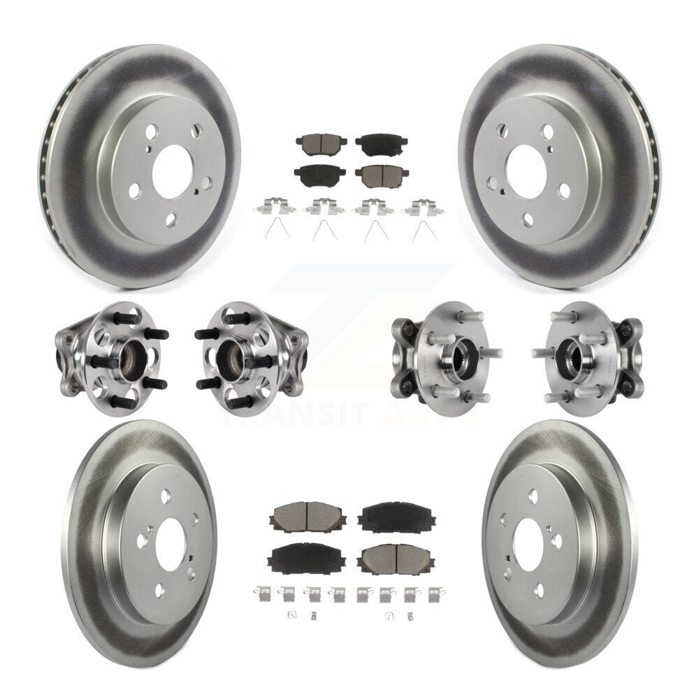 Front Rear Hub Bearing Coated Disc Brake Rotor And Pads Kit (10Pc) For Toyota Prius Prime KBB-123670