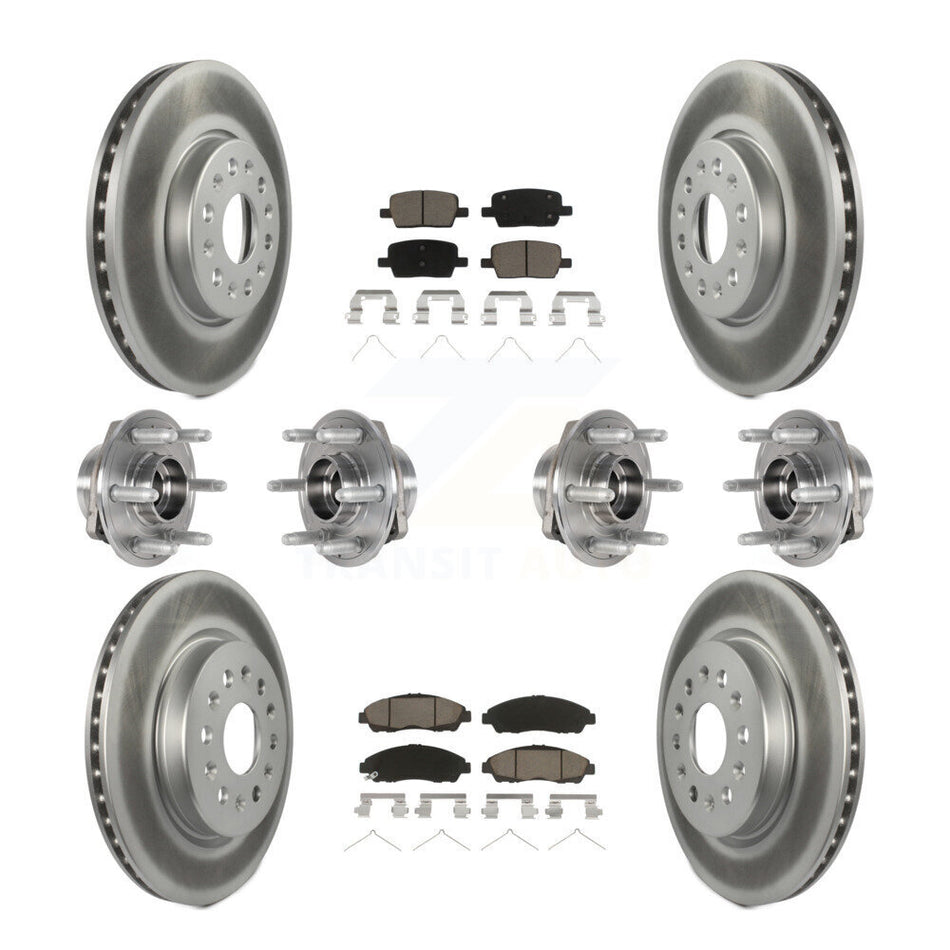 Front Rear Hub Bearings Assembly Coated Disc Brake Rotors And Ceramic Pads Kit (10Pc) For 2018-2020 Chevrolet Traverse 4WD KBB-123673