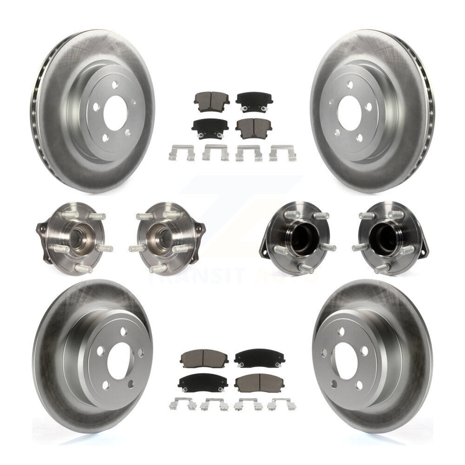 Front Rear Hub Bearings Assembly Coated Disc Brake Rotors And Ceramic Pads Kit (10Pc) For 2015-2018 Dodge Charger RWD with 3.6L With 345mm Diameter Rotor KBB-123674