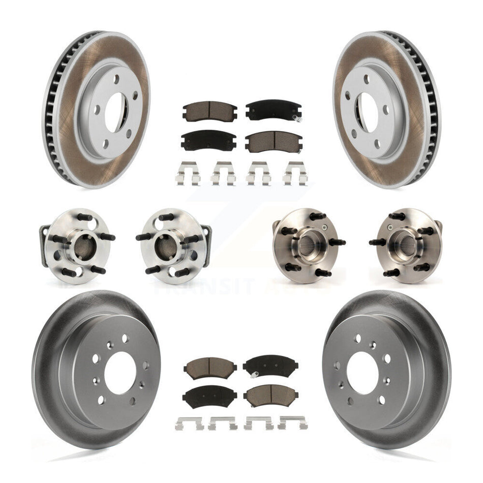 Front Rear Hub Bearings Assembly Coated Disc Brake Rotors And Ceramic Pads Kit (10Pc) For Buick Century Regal Pontiac Grand Prix Non-ABS KBB-123689