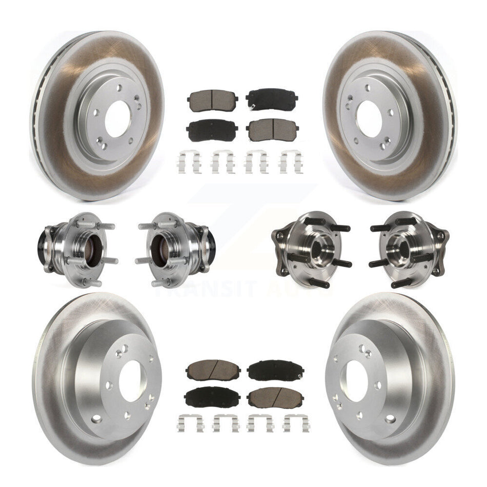 Front Rear Hub Bearings Assembly Coated Disc Brake Rotors And Ceramic Pads Kit (10Pc) For 2015-2019 Kia Sedona KBB-123698