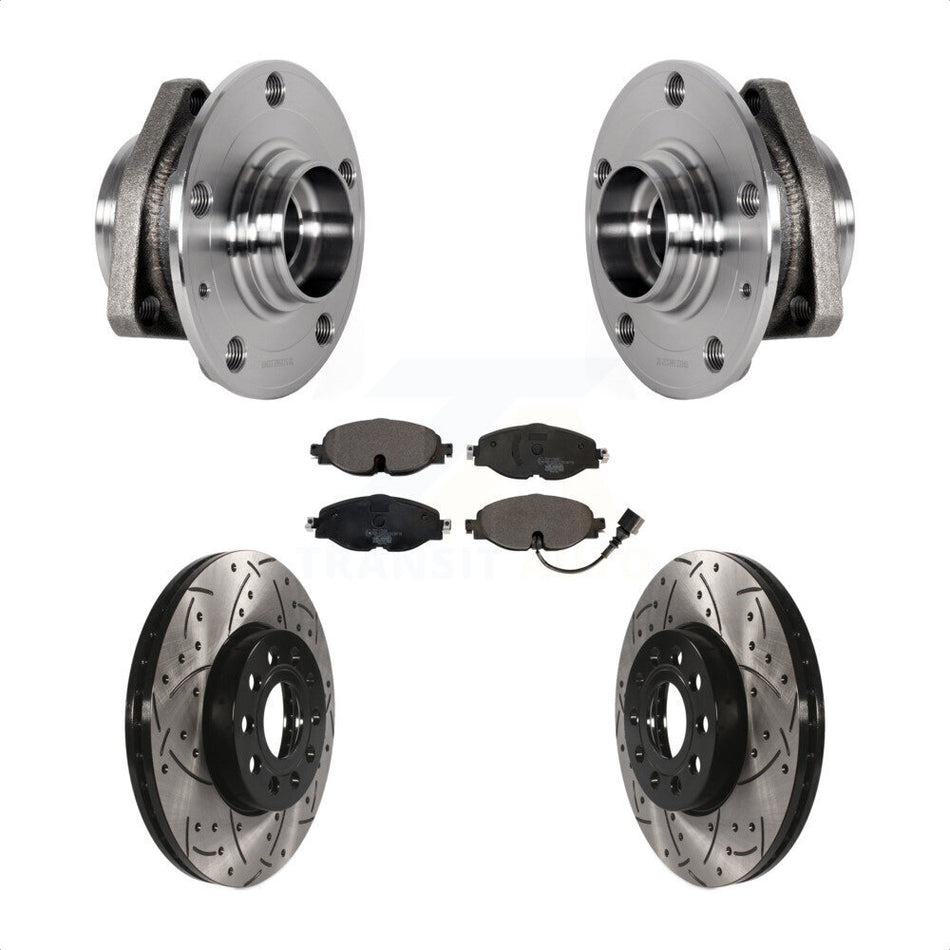 Front Hub Bearing Drill Slot Brake Rotor Pad Kit For Audi A3 With 80mm Pilot Diameter KBB-123712