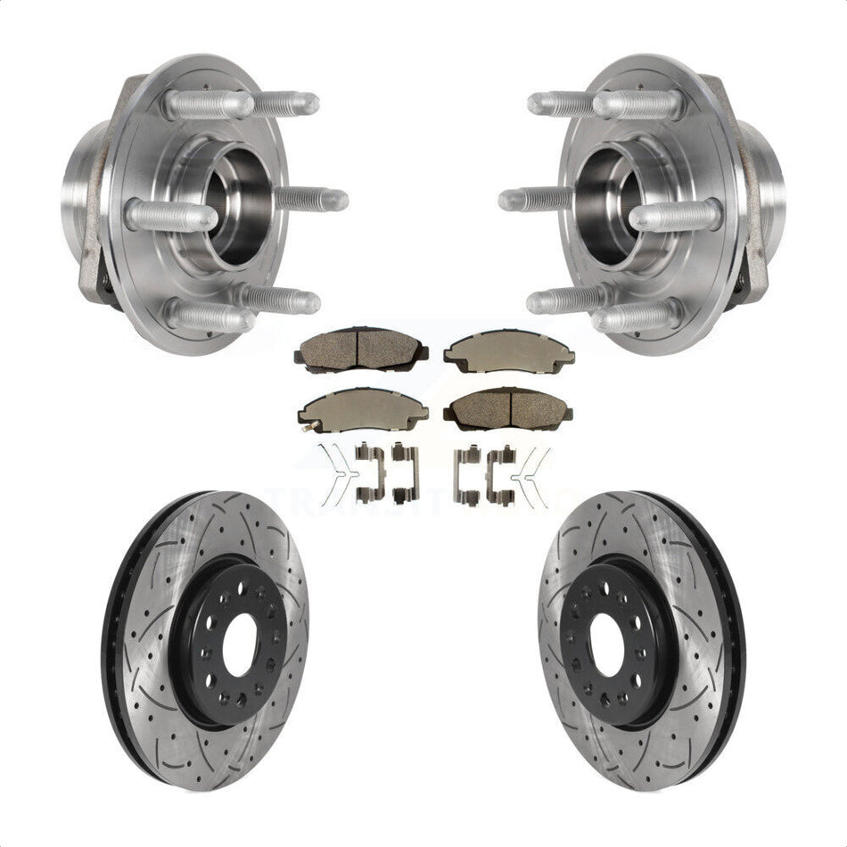 Front Hub Bearing Assembly With Coated Drilled Slotted Disc Brake Rotors And Ceramic Pads Kit For Chevrolet Traverse GMC Acadia Buick Enclave KBB-123716