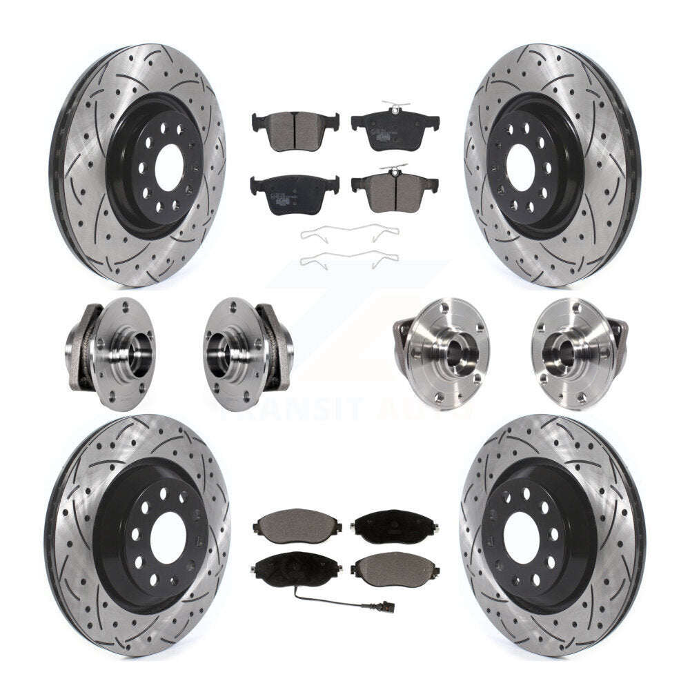 Front Rear Hub Bearing Coated Brake Rotor & Pads Kit (10Pc) For Volkswagen Golf R Audi S3 KBB-123726