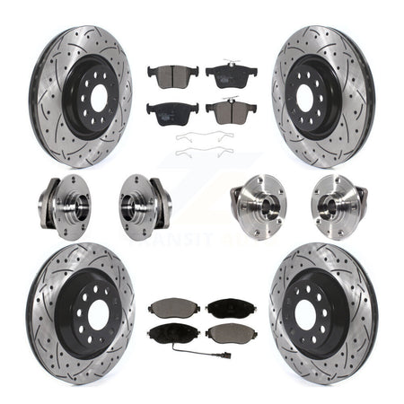 Front Rear Hub Bearing Coated Brake Rotor & Pads Kit (10Pc) For Volkswagen Golf R Audi S3 KBB-123726