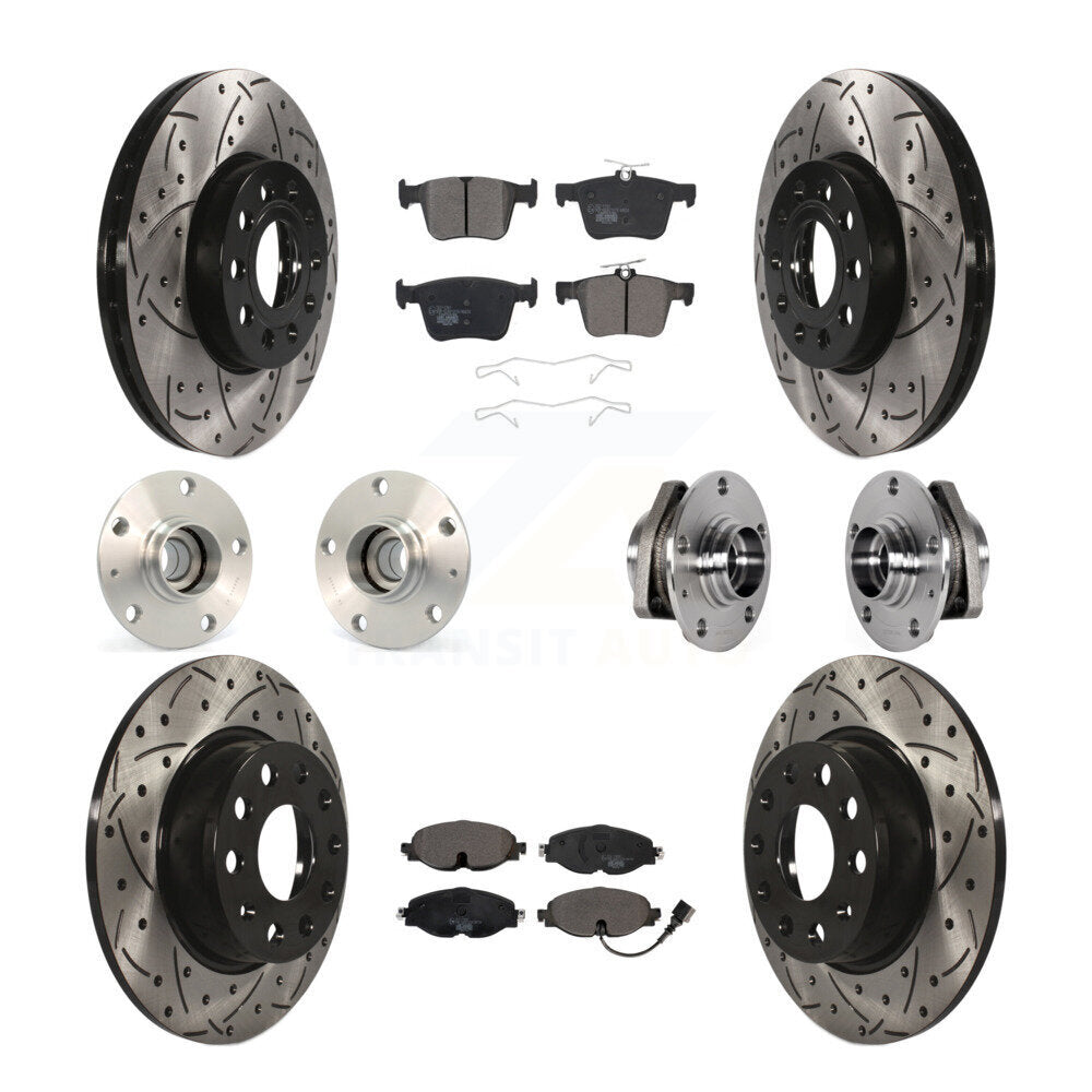 Front Rear Hub Bearing Coated Disc Brake Rotors And Pads Kit (10Pc) For 2016 Audi A3 2.0L KBB-123733