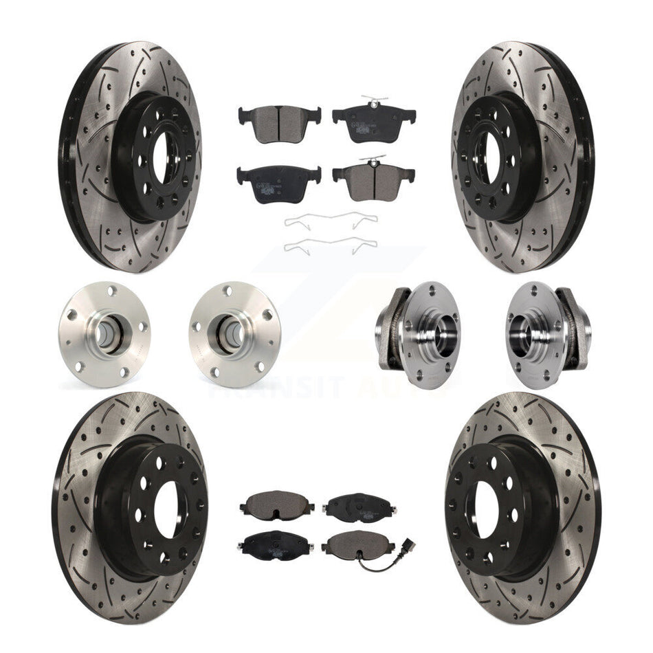 Front Rear Hub Bearing Coated Disc Brake Rotors And Pads Kit (10Pc) For 2016 Audi A3 2.0L KBB-123733