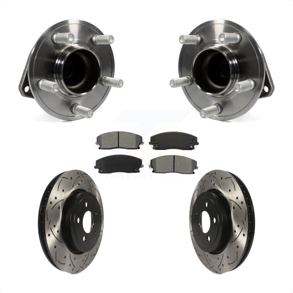 Front Hub Bearing Assembly With Coated Drilled Slotted Disc Brake Rotors And Semi-Metallic Pads Kit For 2015-2018 Dodge Charger RWD with 3.6L 345mm Diameter Rotor KBB-123751