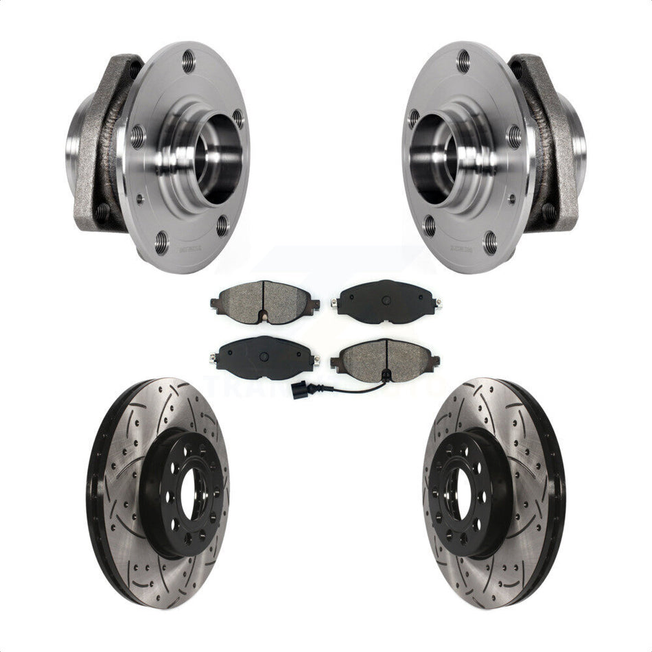 Front Hub Bearing Drill Slot Brake Rotor Pad Kit For Audi A3 With 80mm Pilot Diameter KBB-123758