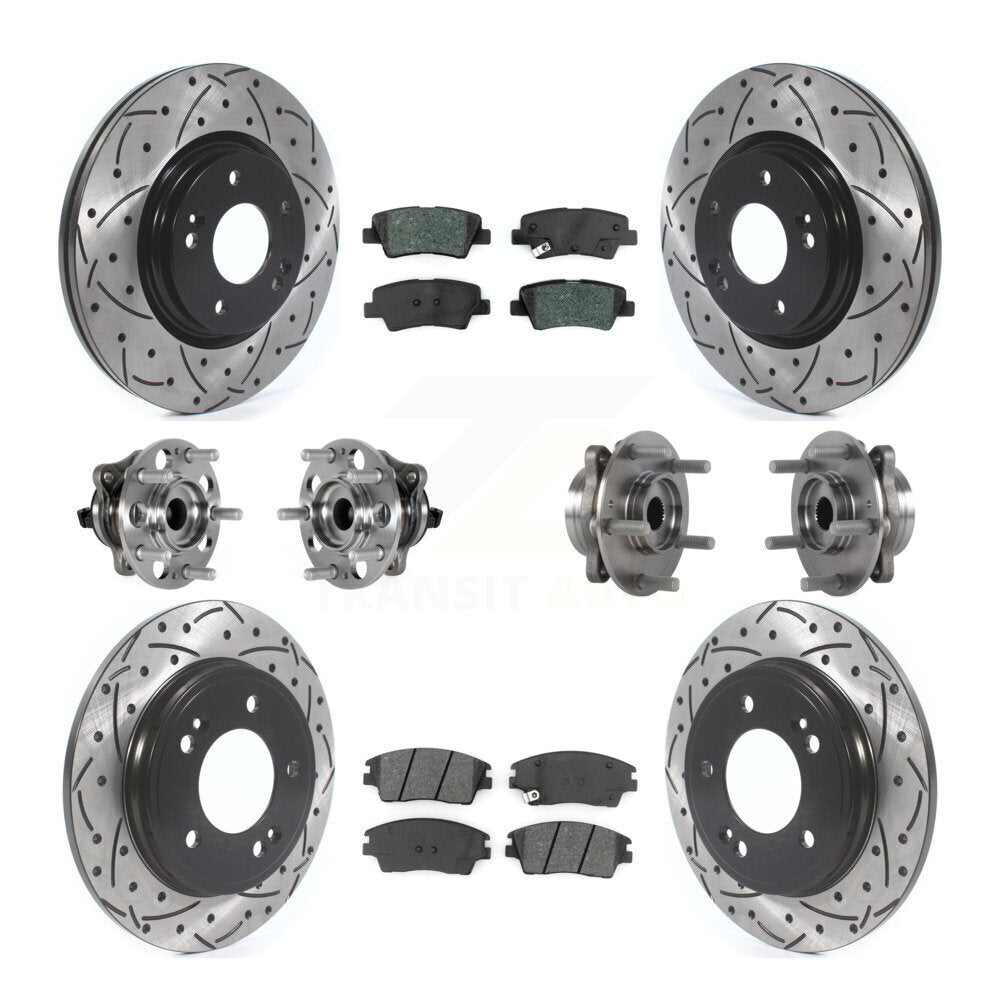 Front Rear Hub Bearing Coat Brake Rotor Pad Kit (10Pc) For 2017-2020 Hyundai Elantra 1.6L KBB-123762