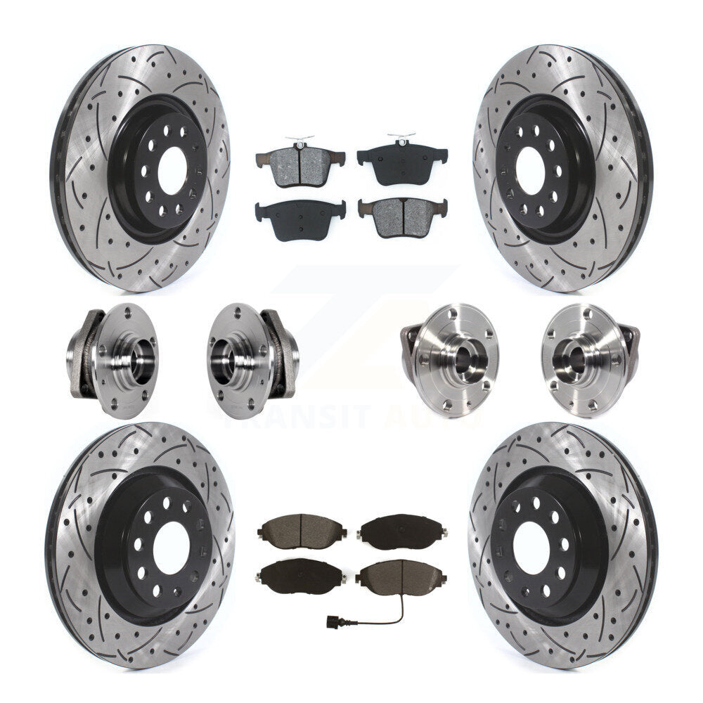 Front Rear Hub Bearing Coated Brake Rotor & Pads Kit (10Pc) For Volkswagen Golf R Audi S3 KBB-123765