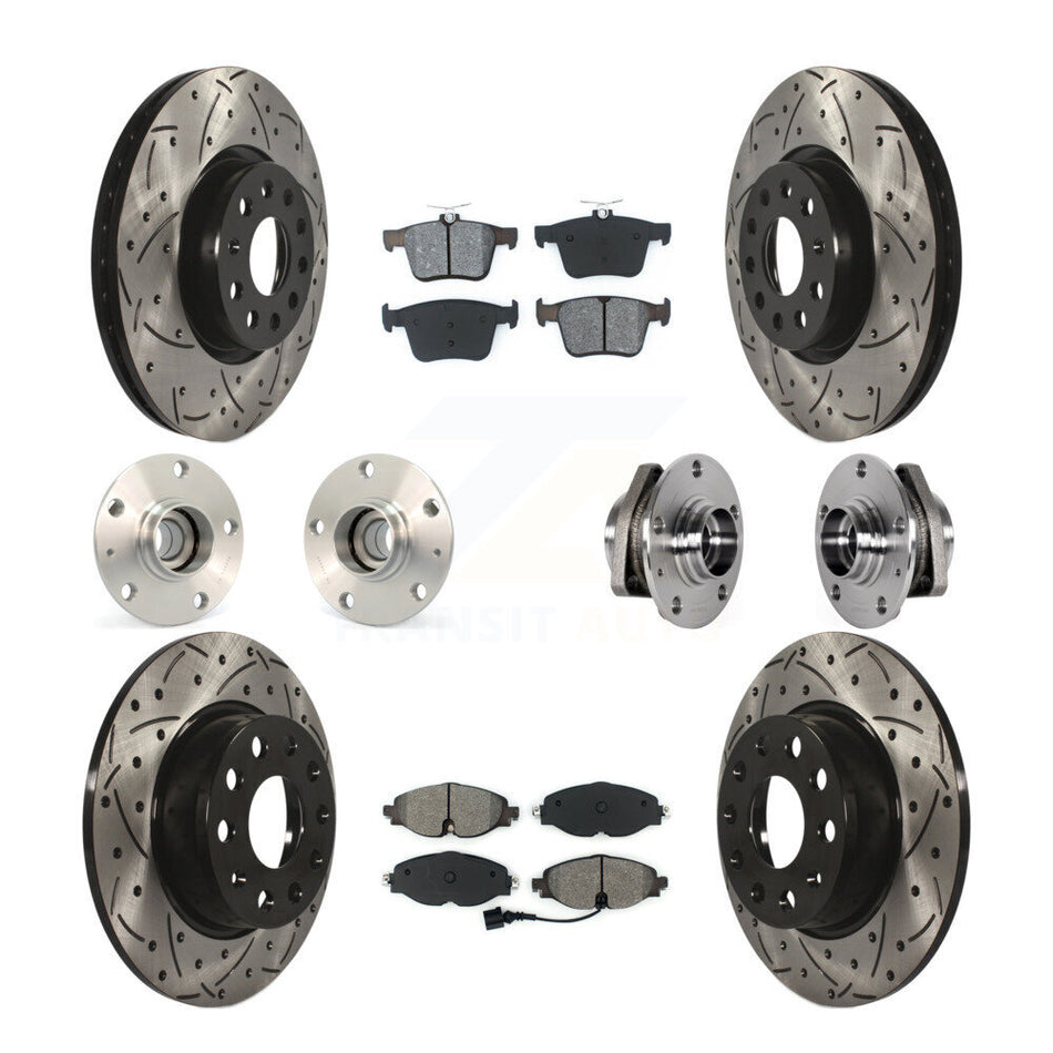 Front Rear Hub Bearing Coated Brake Rotor And Pad Kit (10Pc) For Audi A3 Sportback e-tron KBB-123773