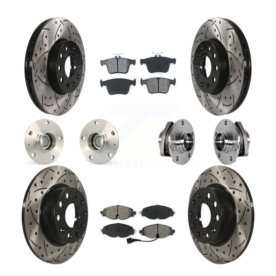 Front Rear Hub Bearing Coated Disc Brake Rotors And Pads Kit (10Pc) For 2016 Audi A3 2.0L KBB-123776