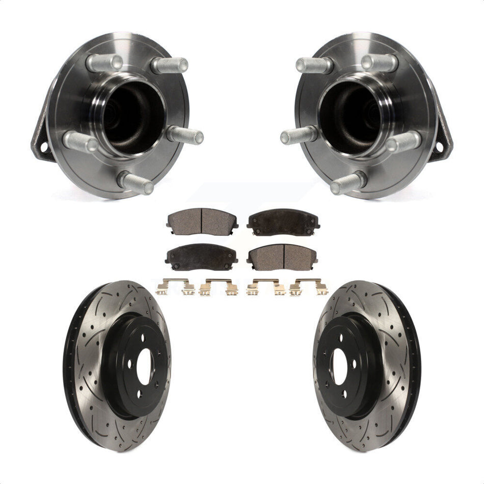 Front Hub Bearing Assembly With Coated Drilled Slotted Disc Brake Rotors And Semi-Metallic Pads Kit For 2015-2018 Dodge Charger RWD with 3.6L 345mm Diameter Rotor KBB-123786