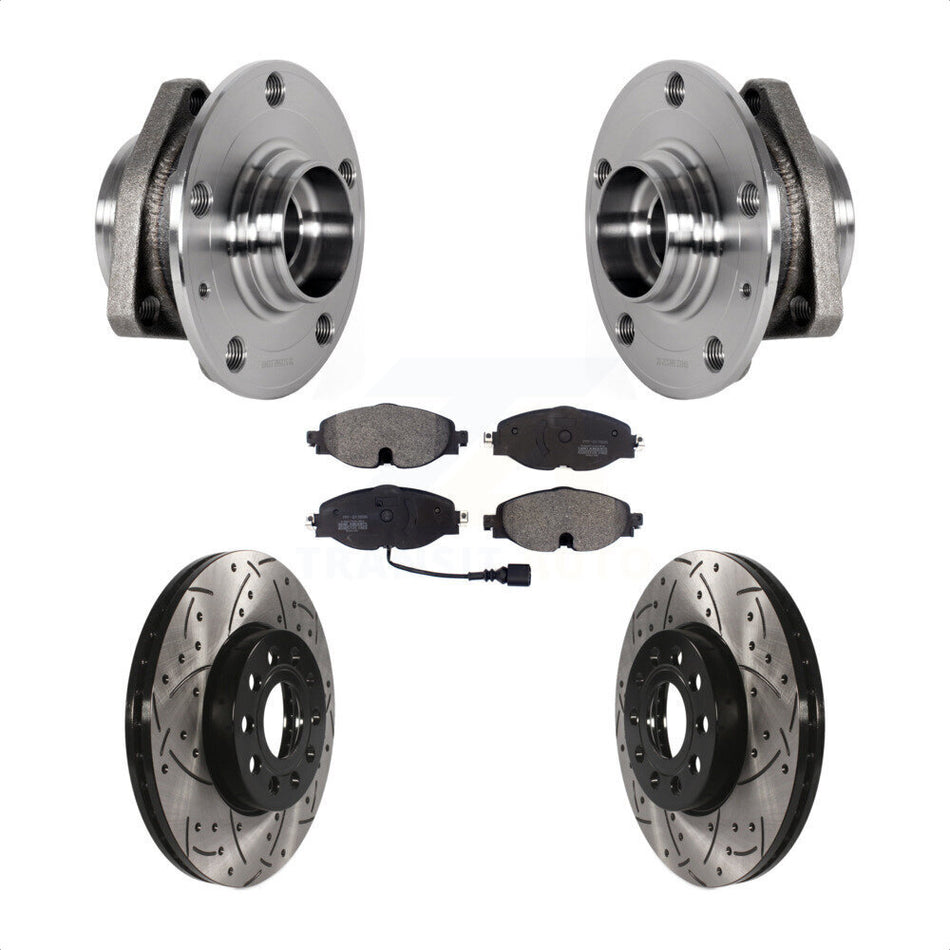 Front Hub Bearing Drill Slot Brake Rotor Pad Kit For Audi A3 With 80mm Pilot Diameter KBB-123789