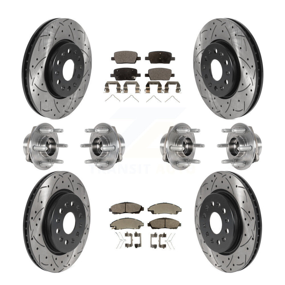 Front Rear Hub Bearings Assembly Coated Disc Brake Rotors And Semi-Metallic Pads Kit (10Pc) For 2018-2020 Chevrolet Traverse 4WD KBB-123801
