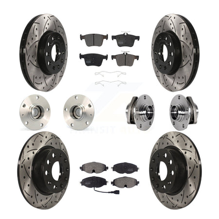 Front Rear Hub Bearing Coated Disc Brake Rotors And Pads Kit (10Pc) For 2016 Audi A3 2.0L KBB-123813