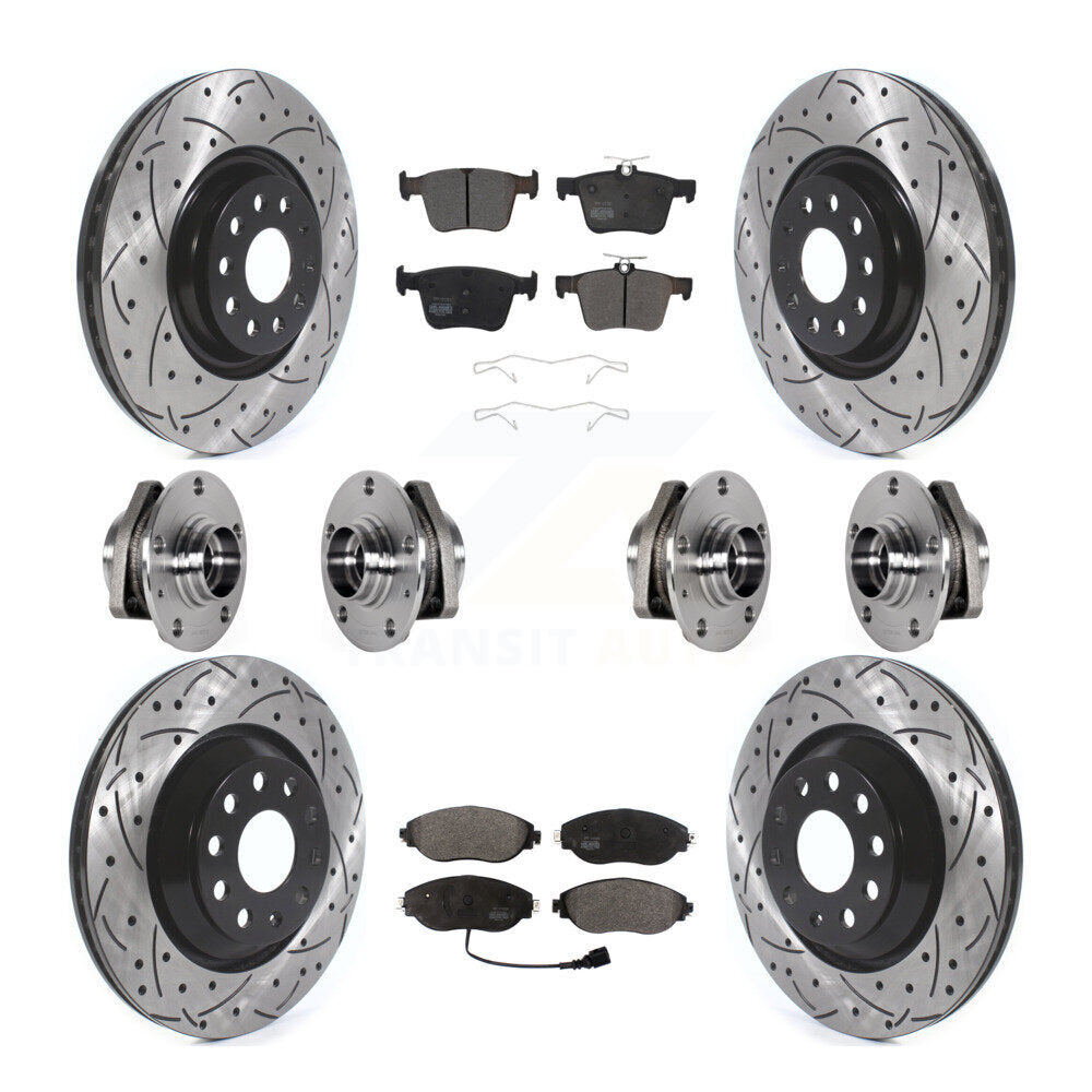 Front Rear Hub Bearings Assembly Coated Disc Brake Rotors And Pads Kit (10Pc) For Audi S3 KBB-123821