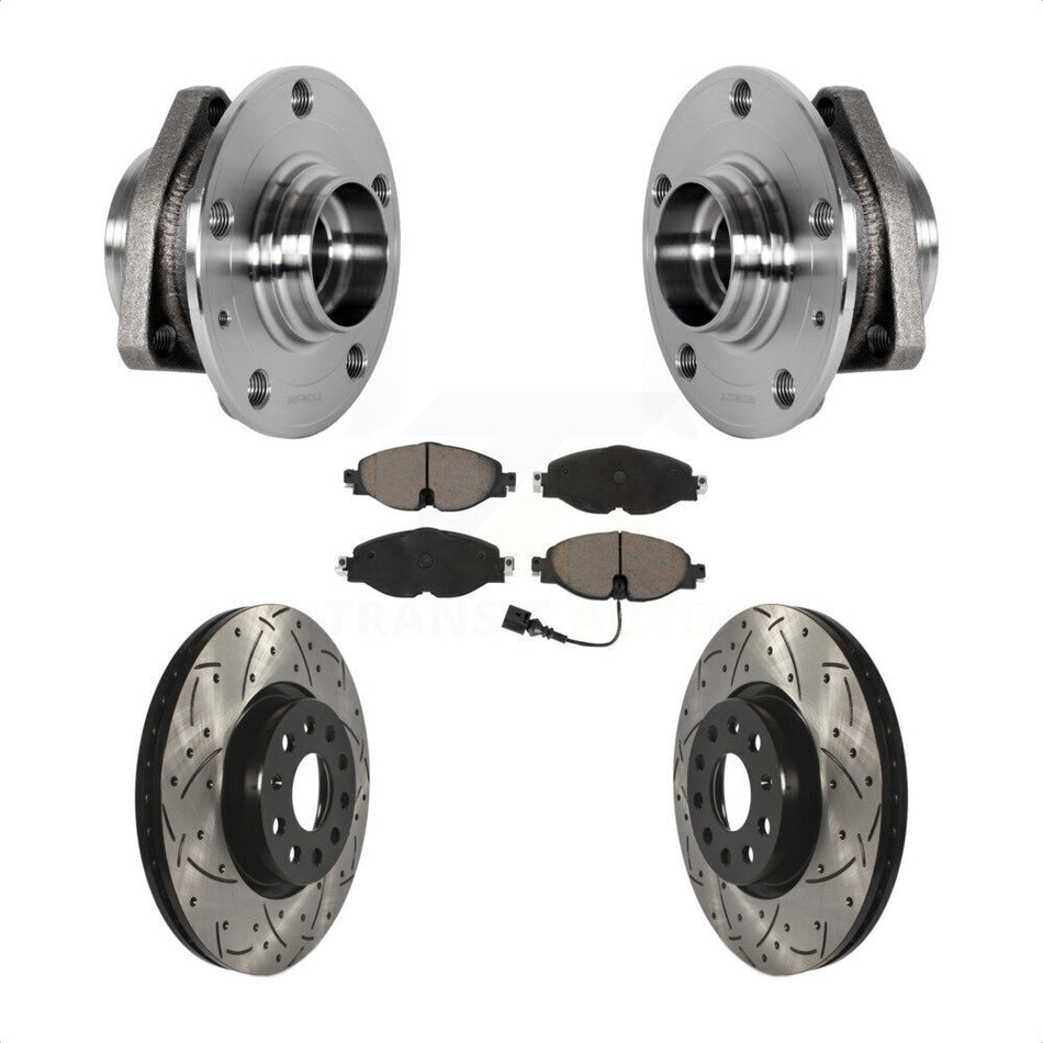 Front Hub Bearing Assembly Drilled Slot Brake Rotor Pads Kit For Audi A3 Sportback e-tron KBB-123834