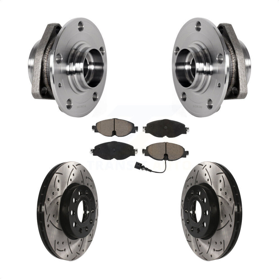 Front Hub Bearing Drill Slot Brake Rotor Pad Kit For Audi A3 With 80mm Pilot Diameter KBB-123835