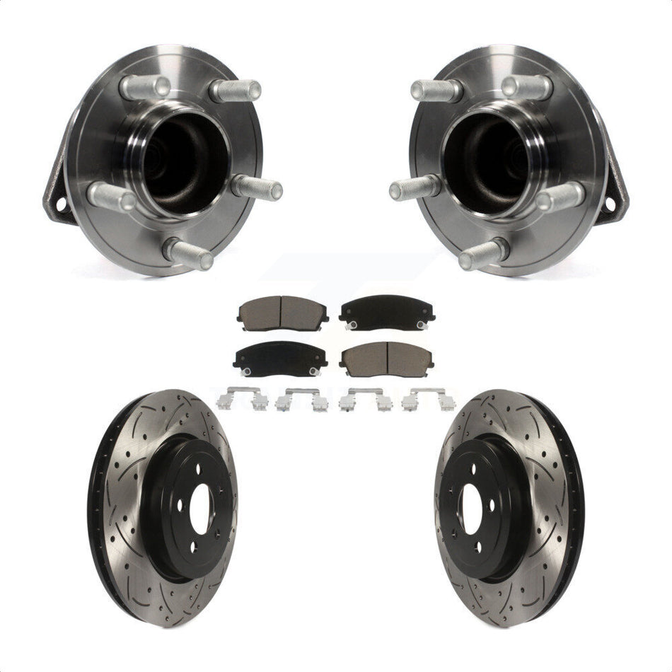 Front Hub Bearing Assembly With Coated Drilled Slotted Disc Brake Rotors And Ceramic Pads Kit For 2015-2018 Dodge Charger RWD with 3.6L 345mm Diameter Rotor KBB-123838