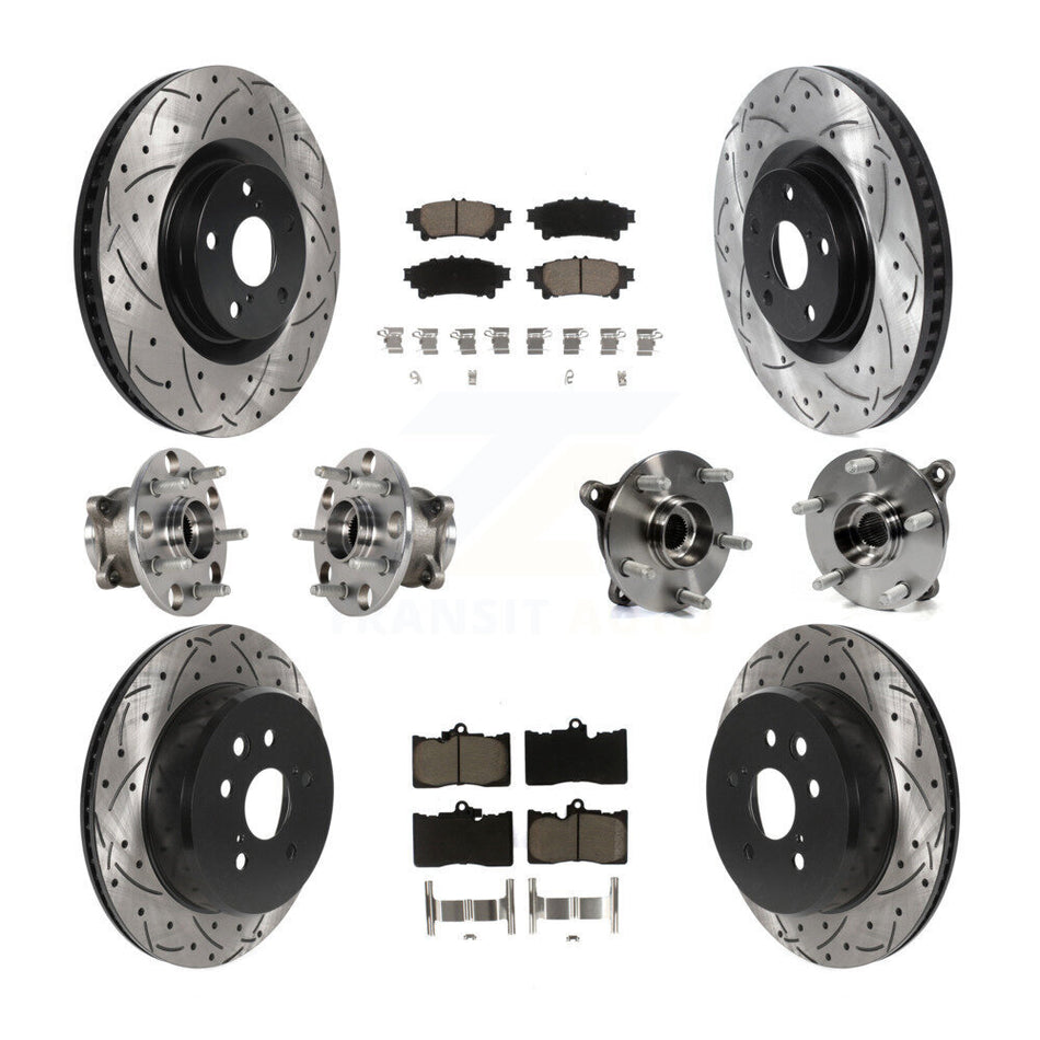 Front Rear Hub Bearings Assembly Coated Disc Brake Rotors And Ceramic Pads Kit (10Pc) For Lexus GS350 IS300 IS350 RC350 RC300 KBB-123842