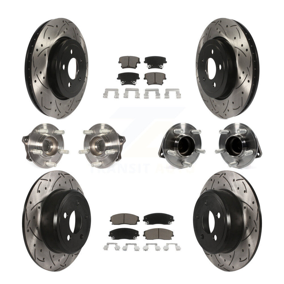 Front Rear Hub Bearings Assembly Coated Disc Brake Rotors And Ceramic Pads Kit (10Pc) For 2015-2018 Dodge Charger RWD with 3.6L With 345mm Diameter Rotor KBB-123847