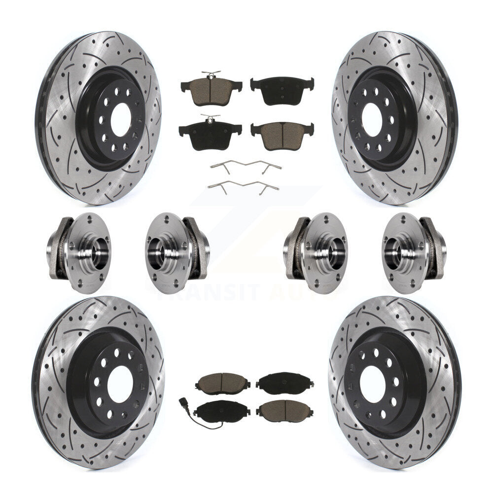Front Rear Hub Bearings Coated Disc Brake Rotors And Ceramic Pads Kit (10Pc) For Audi S3 KBB-123862